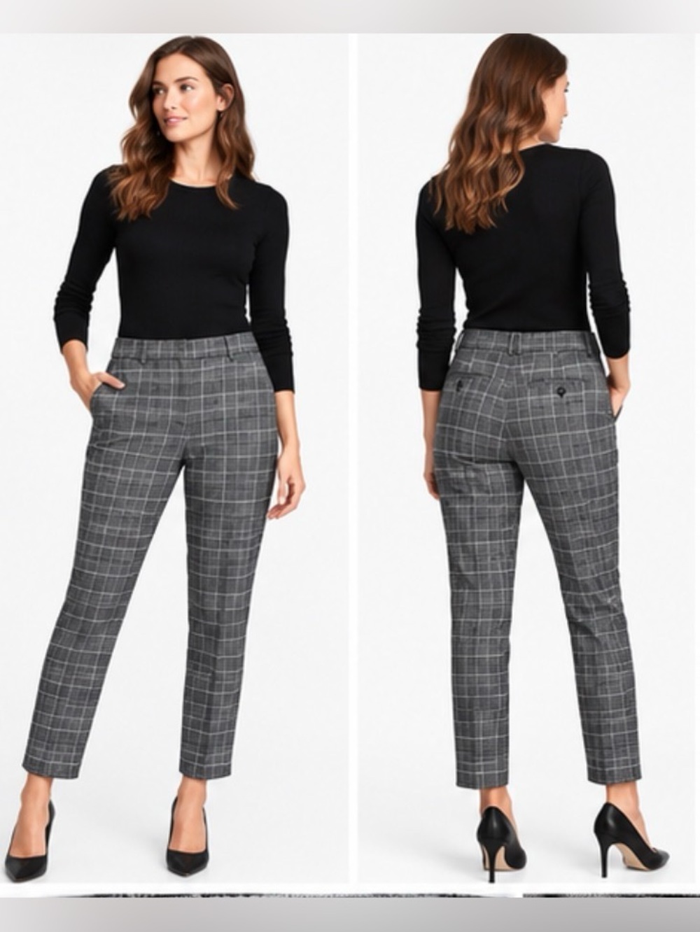 Banana Republic Avery Women’s Size 4 Gray Black Glen Plaid Ankle Dress Pants